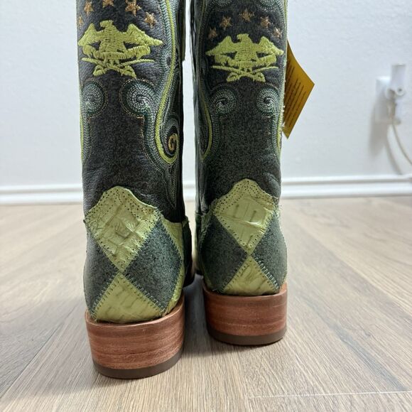 El General Boots Men 7.5 Green Exotic Leather Diamond Patchwork - Picture 5 of 12
